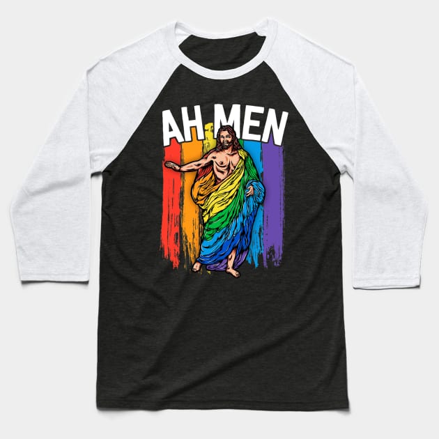 Ah Gay Jesus Funny LGBTQ Gifts Rainbow Baseball T-Shirt by HaroldKeller